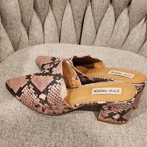 Steve Madden Pink and Black Snake Print Mules